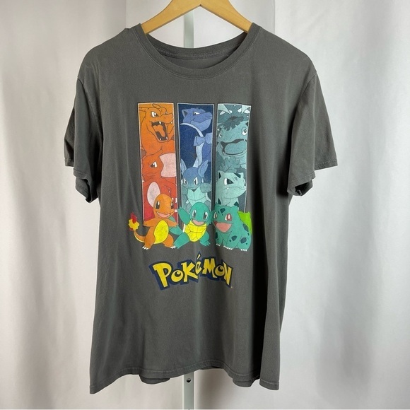Pokemon Tops - Pokemon Large Charmander Squirtle Bulbasaur Crewneck Graphic Shirt Colorful 80's